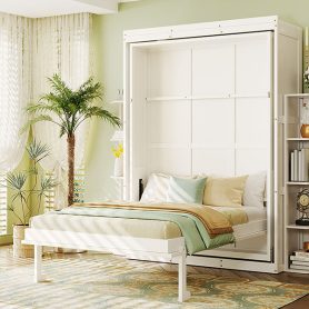 Rotating Queen Murphy Bed with Hidden Wall Cabinet, Shelves, Desk and Storage Racks