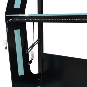 Full-Size Gaming Bunk Bed with Oversized RGB Desk, USB Charging Ports & Cable Grommet, LED Light Strip