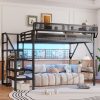 Metal Queen Size Loft Bed With Stairs, Light And Storage