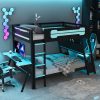 Full Size Bunk Bed with Two Built-In Gaming Desks, USB Desktop Ports & Pegboard Organizer