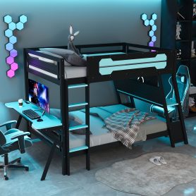 Where To Buy Toddler Bunk Beds? 4 Full Size Bunk Bed with Two Built-In Gaming Desks, USB Desktop Ports & Pegboard Organizer
