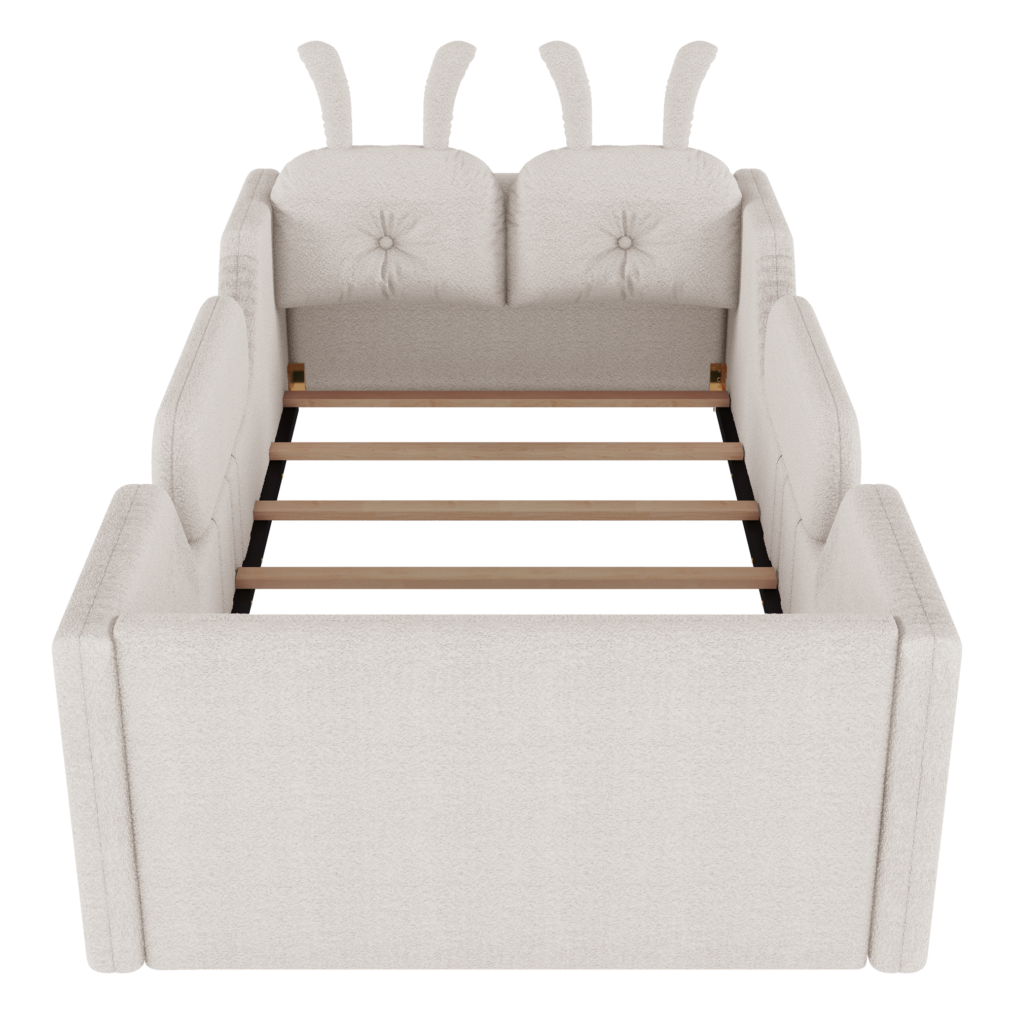 Twin Size Upholstered Platform Bed with Rabbit Cushion 9 Twin Size Upholstered Platform Bed with Rabbit Cushion