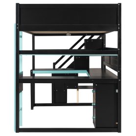 Full Size Wooden Gaming Loft Bed with Storage Stairs, Desk, Shelves & Pegboard