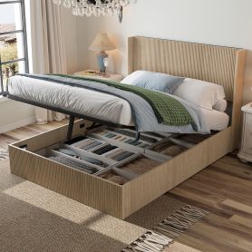 Queen Size Wooden Platform Bed Frame with Storage
