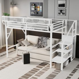 Metal Twin Xl Size Loft Bed With Stairs, Storage Shelves and Wardrobe 21 Metal Twin Xl Size Loft Bed With Stairs, Storage Shelves and Wardrobe