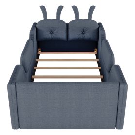 Twin Size Upholstered Platform Bed with Rabbit Cushion