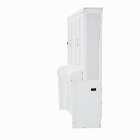 Queen Size Wood Murphy Bed With Wardrobe, Desk, Gas Struts and Charging Station