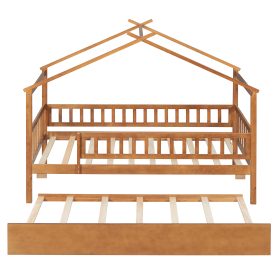 Wooden Twin Size House Bed With Twin Size Trundle