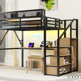 Full Loft Bed With Desk, Charging Station, Stairs And Light 37 Full Loft Bed With Desk, Charging Station, Stairs And Light