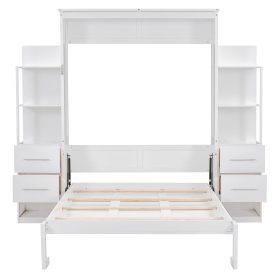 Full Size Murphy Bed Wall Bed With Shelves, Drawers And LED Lights 49 Full Size Murphy Bed Wall Bed With Shelves, Drawers And LED Lights