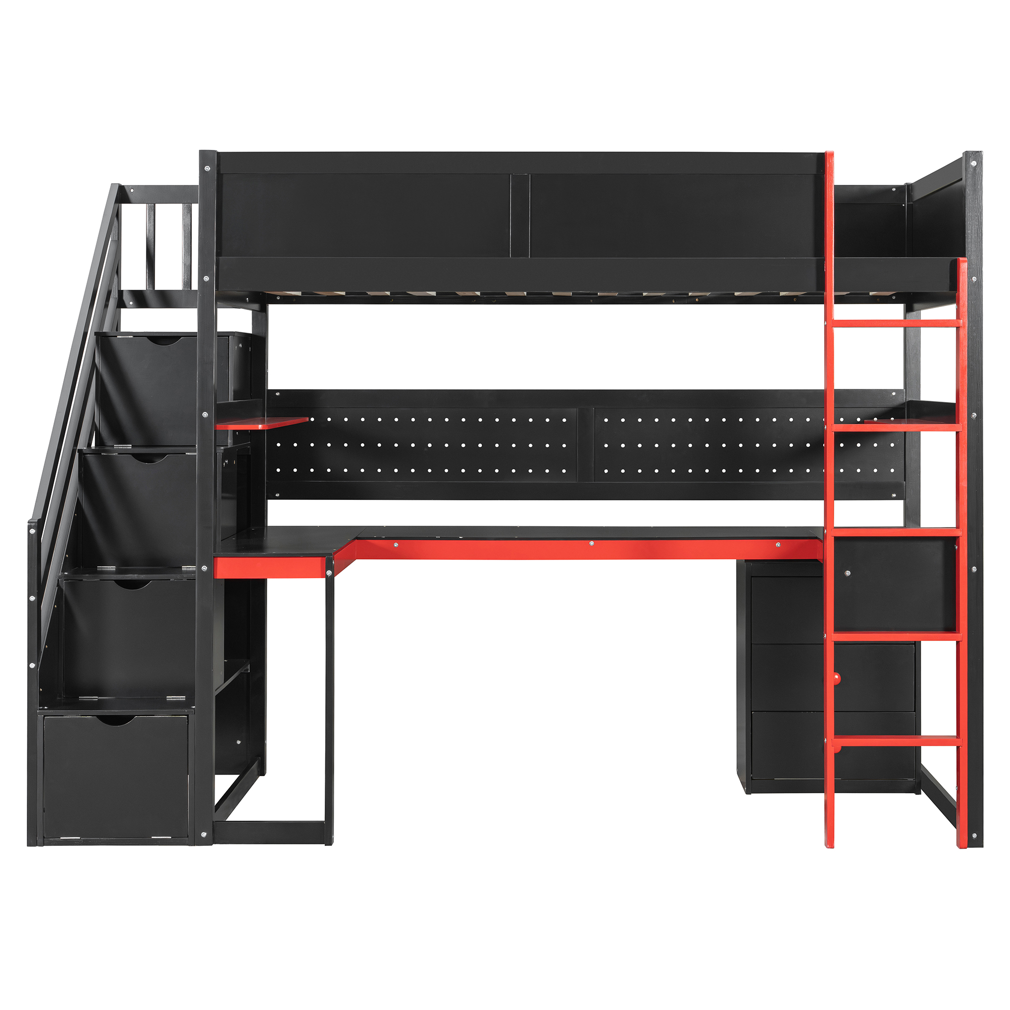 Twin Size Wooden Gaming Loft Bed with Storage Stairs, Desk, Shelves & Pegboard 7 Twin Size Wooden Gaming Loft Bed with Storage Stairs, Desk, Shelves & Pegboard