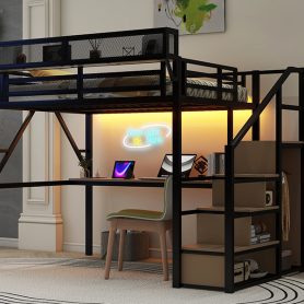 Full Loft Bed With Desk, Charging Station, Stairs And Light 36 Full Loft Bed With Desk, Charging Station, Stairs And Light