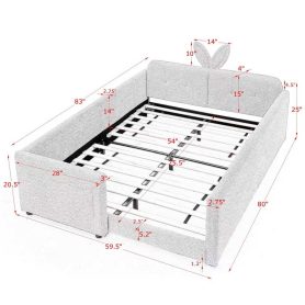 Full Size Upholstered Platform Bed with Cute Rabbit Ear Shaped Headboard