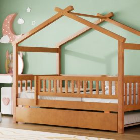 Wooden Twin Size House Bed With Twin Size Trundle