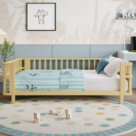 Children's Double Wooden Platform Bed With Railings