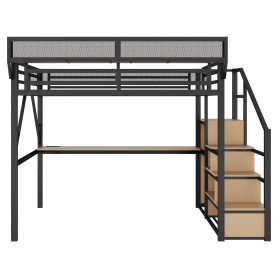 Queen Size Metal Loft Bed with Desk, Charging Station, Stairs and Light 31 Queen Size Metal Loft Bed with Desk, Charging Station, Stairs and Light