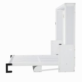 Queen Size Wood Murphy Bed With Wardrobe, Desk, Gas Struts and Charging Station