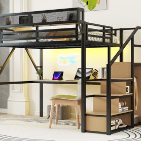 Full Loft Bed With Desk, Charging Station, Stairs And Light 39 Full Loft Bed With Desk, Charging Station, Stairs And Light