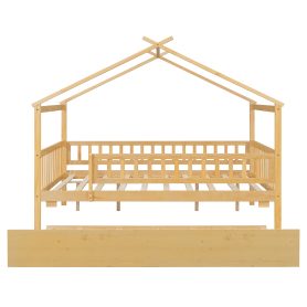 Full Size Wooden House Bed with Twin Size Trundle