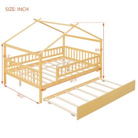 Full Size Wooden House Bed with Twin Size Trundle