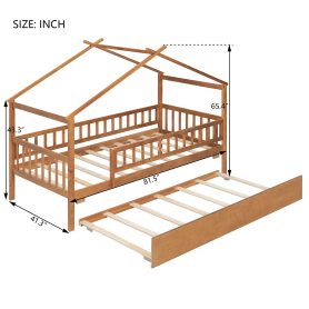 Wooden Twin Size House Bed With Twin Size Trundle