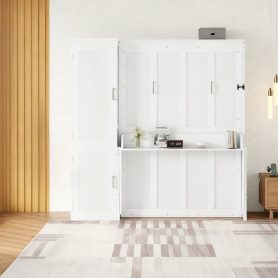 Queen Size Wood Murphy Bed With Wardrobe, Desk, Gas Struts and Charging Station