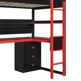 Twin Size Wooden Gaming Loft Bed with Storage Stairs, Desk, Shelves & Pegboard 32 Twin Size Wooden Gaming Loft Bed with Storage Stairs, Desk, Shelves & Pegboard