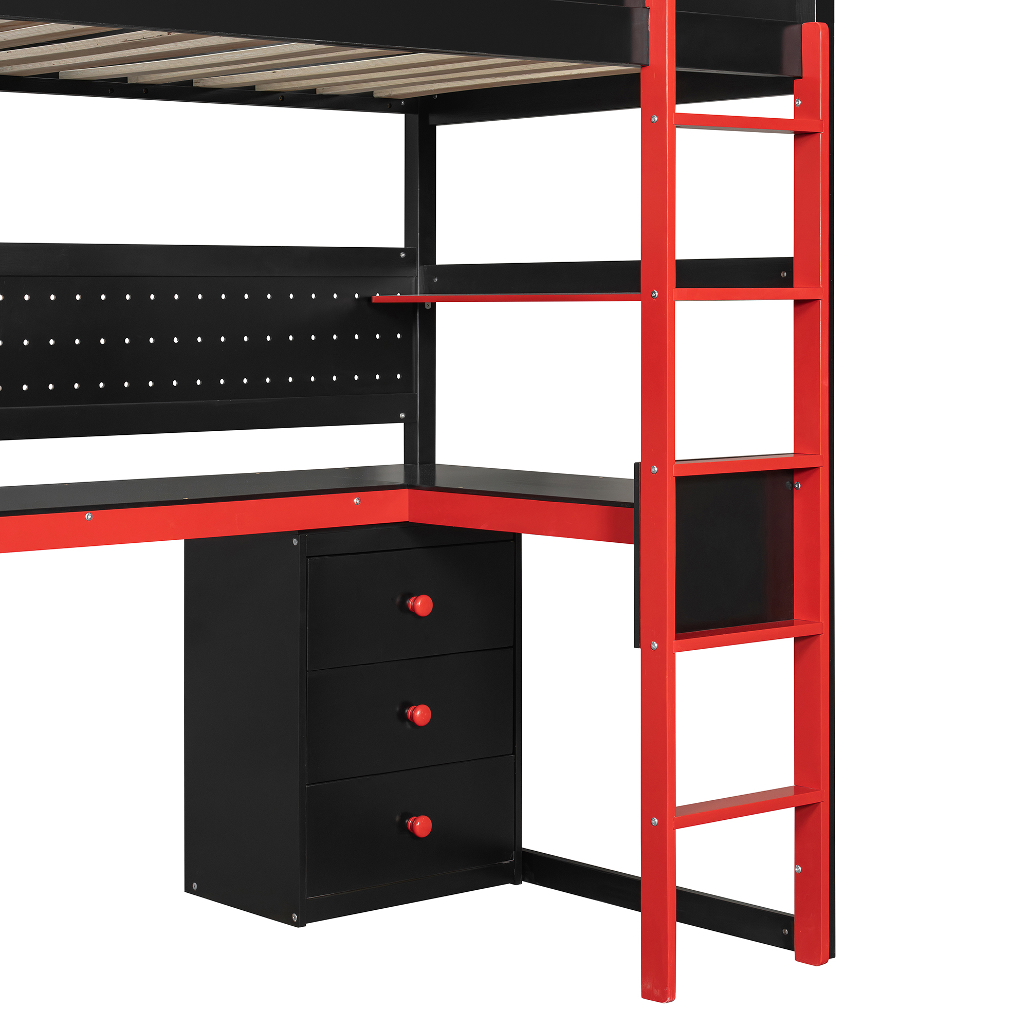 Twin Size Wooden Gaming Loft Bed with Storage Stairs, Desk, Shelves & Pegboard 9 Twin Size Wooden Gaming Loft Bed with Storage Stairs, Desk, Shelves & Pegboard