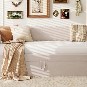 Twin Size Velvet Upholstered Daybed with Pop Up Trundle 45 Twin Size Velvet Upholstered Daybed with Pop Up Trundle