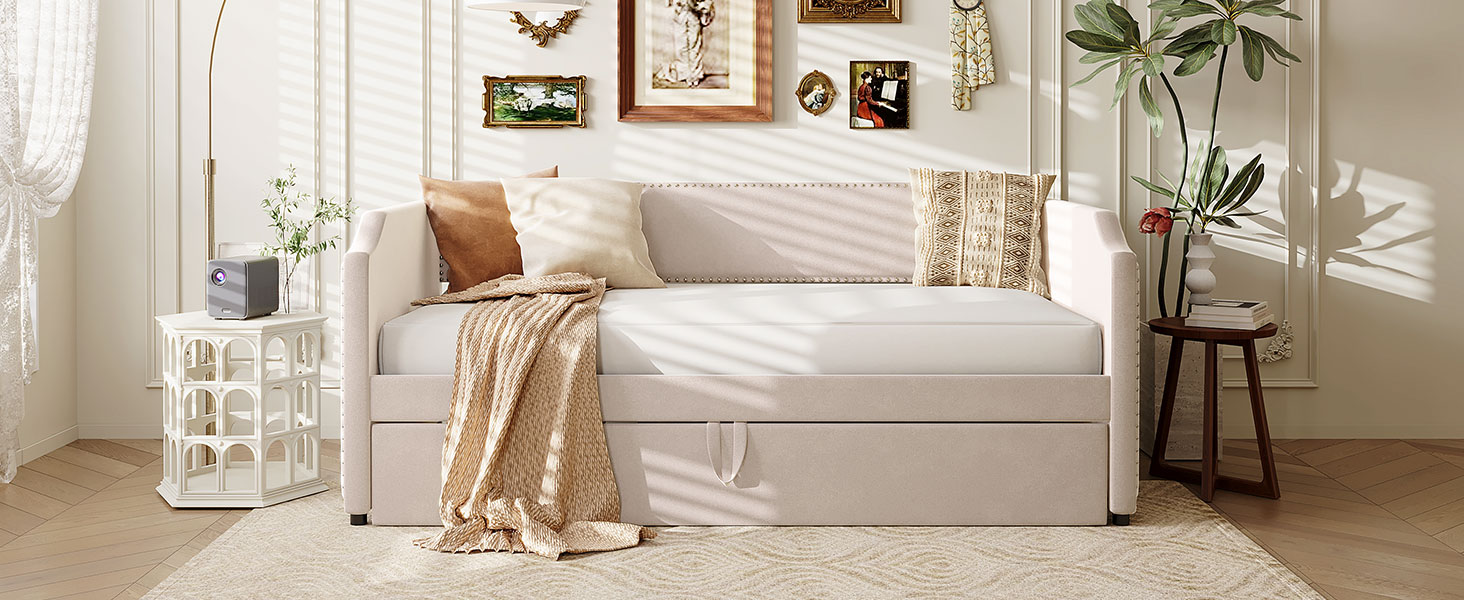 Twin Size Velvet Upholstered Daybed with Pop Up Trundle 24 Twin Size Velvet Upholstered Daybed with Pop Up Trundle