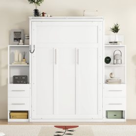 Full Size Murphy Bed Wall Bed With Shelves, Drawers And LED Lights 34 Full Size Murphy Bed Wall Bed With Shelves, Drawers And LED Lights