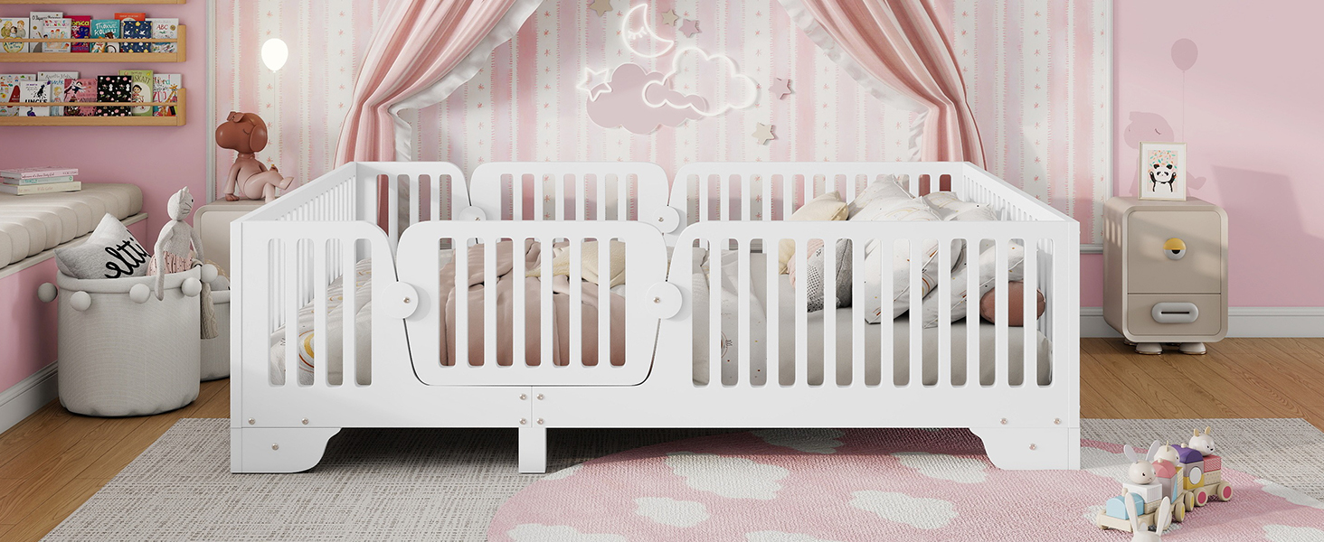 Full Floor Bed with Slats and Fence 18 Full Floor Bed with Slats and Fence