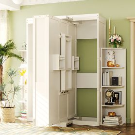 Rotating Queen Murphy Bed with Hidden Wall Cabinet, Shelves, Desk and Storage Racks