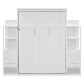 Full Size Murphy Bed Wall Bed With Shelves, Drawers And LED Lights 45 Full Size Murphy Bed Wall Bed With Shelves, Drawers And LED Lights