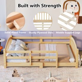 Full Montessori Floor Bed with Slats and Safety Guardrails