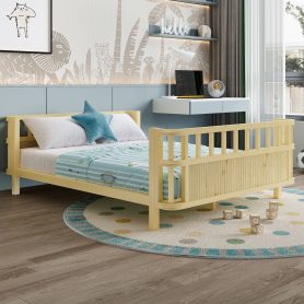 Children's Double Wooden Platform Bed With Railings 11 Children's Double Wooden Platform Bed With Railings