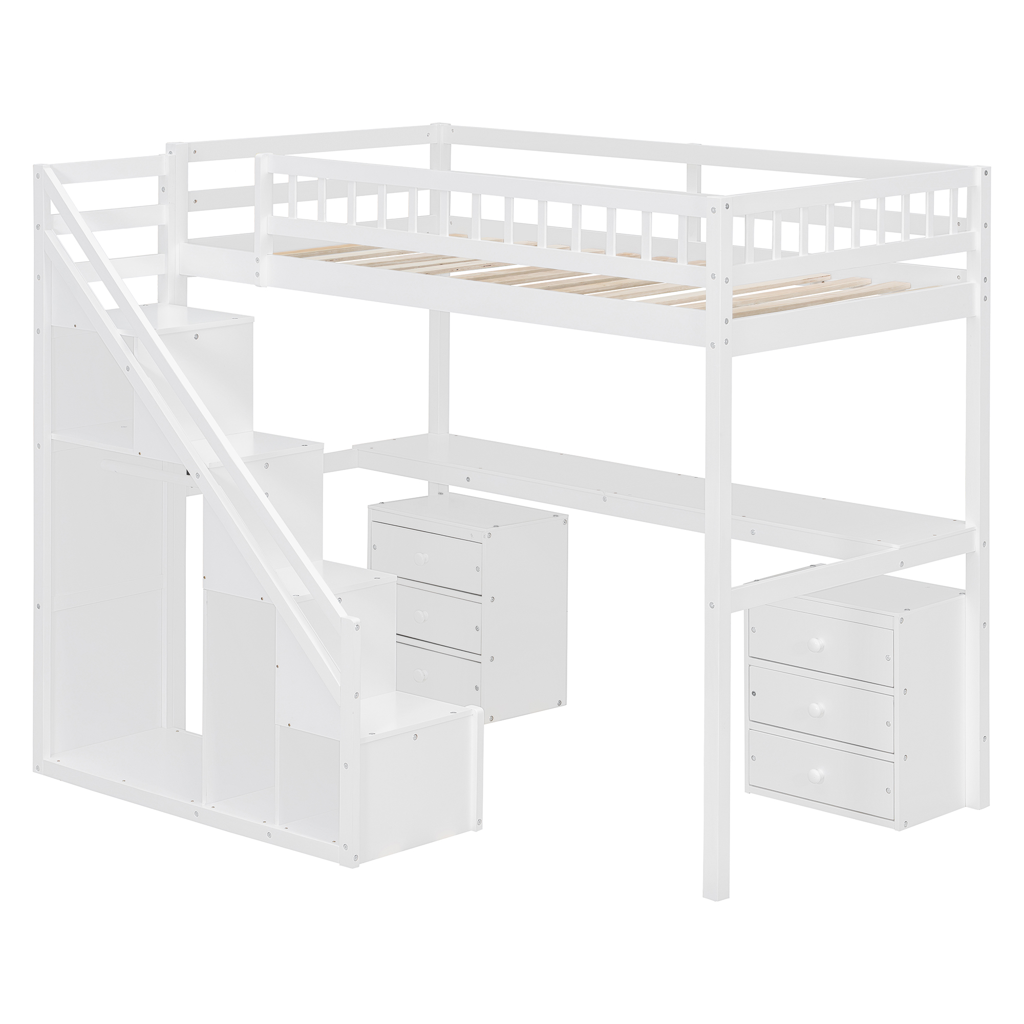 Twin Size Loft Bed with Two Chest of Drawers, Desk and Light Strip 7 Twin Size Loft Bed with Two Chest of Drawers, Desk and Light Strip
