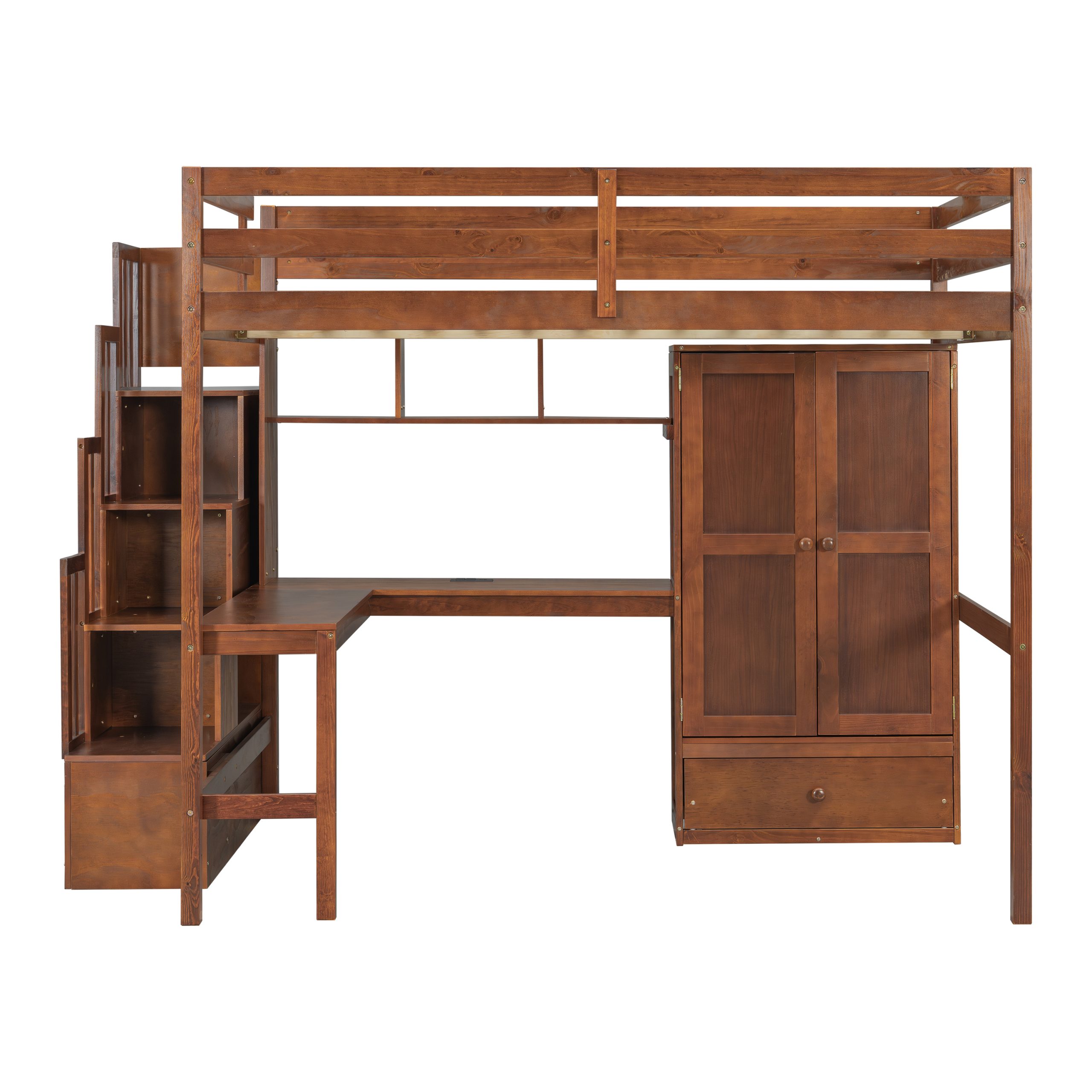 Full Size Loft Wood Bed With Desk, Book Shelves And Wardrobe 9 Full Size Loft Wood Bed With Desk, Book Shelves And Wardrobe