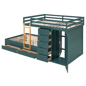Full Size Bunk Bed With 2 Large Drawers, 5 Small Drawers and Small Wardrobe