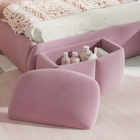 Full Size Platform Bed with Cartoon Ears Shaped Headboard and Light