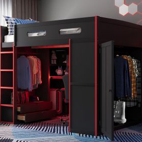 Full Size Wood Loft Bed with Desk,Wardrobe,Ample Storage Space,and RGB Light 42 Full Size Wood Loft Bed with Desk,Wardrobe,Ample Storage Space,and RGB Light