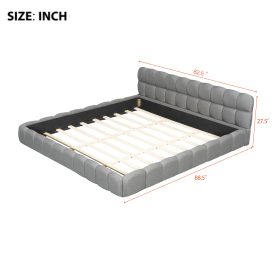King Size Upholstered Platform Bed with Thick Fabric