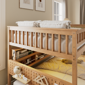 Full Over Full Bunk Bed With Integrated Shelving, Color-changing Lights And Pegboard
