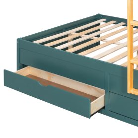 Full Size Bunk Bed With 2 Large Drawers, 5 Small Drawers and Small Wardrobe