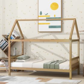 Twin Rubber Wood Bed with House Frame