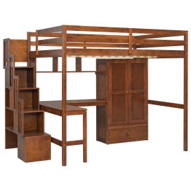 Full Size Loft Wood Bed With Desk, Book Shelves And Wardrobe 50 Full Size Loft Wood Bed With Desk, Book Shelves And Wardrobe