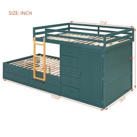 Full Size Bunk Bed With 2 Large Drawers, 5 Small Drawers and Small Wardrobe