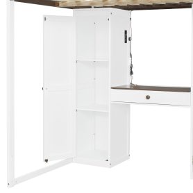 Full Size Loft Bed With Storage Staircase, Built-in Dressing Table, Wardrobe & Cabinets, USB Charging Ports And Lights