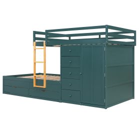 Full Size Bunk Bed With 2 Large Drawers, 5 Small Drawers and Small Wardrobe