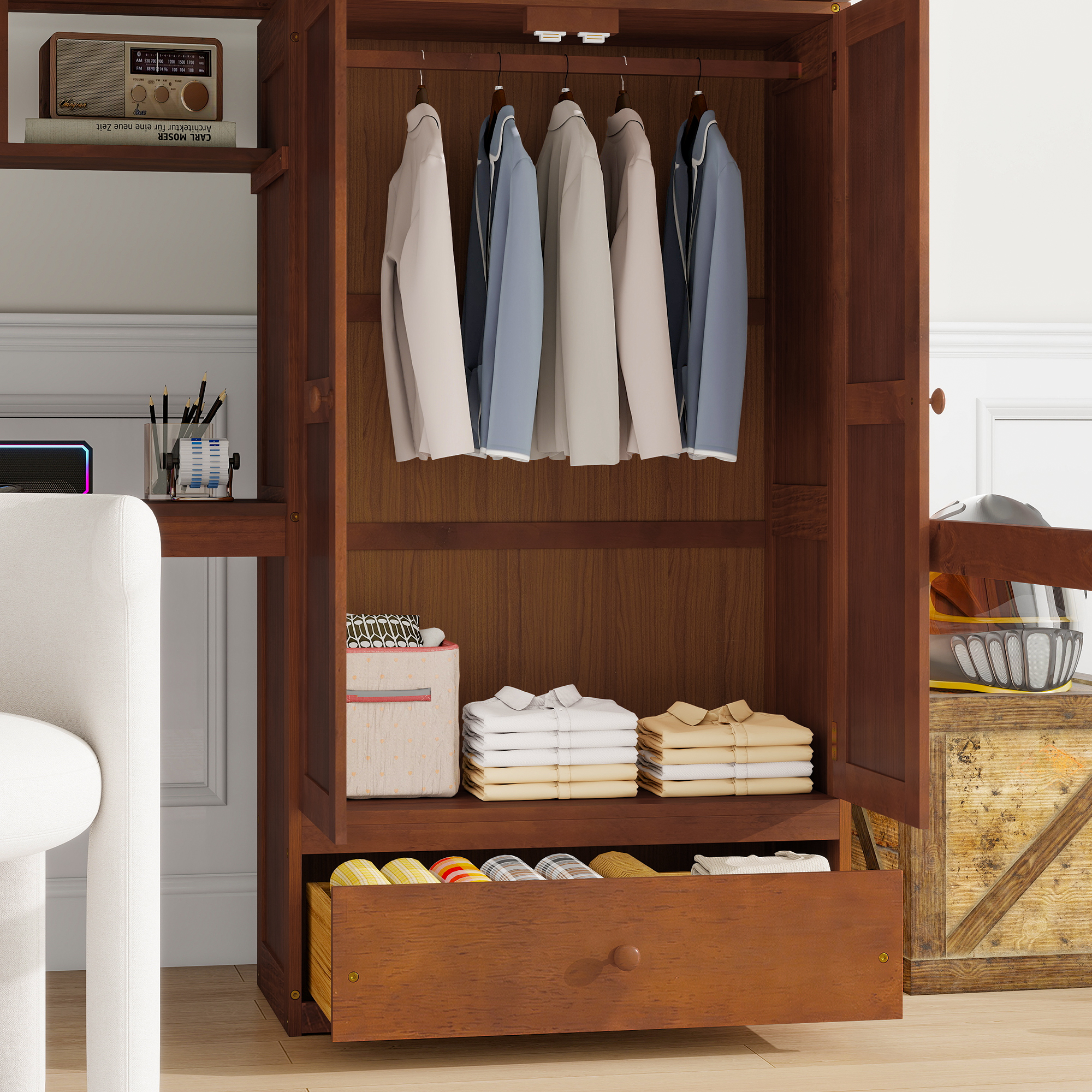 Full Size Loft Wood Bed With Desk, Book Shelves And Wardrobe 23 Full Size Loft Wood Bed With Desk, Book Shelves And Wardrobe